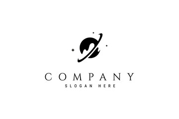 Space orbital saturn planet logo vector design