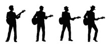 Man Playing Electric Guitar Silhouette, Male Electric Guitar Player, Male Musician Guitarist On Stage Silhouette