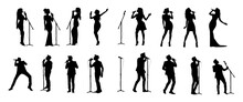 Man And Woman Singer Silhouette, Male Female Singing On Mic, Singer Singing Silhouette, Vocalist Singing To Microphone
