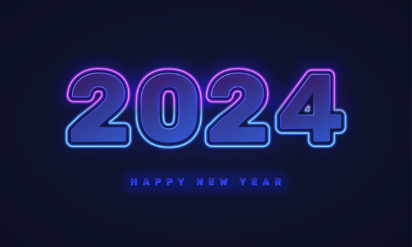 Happy new year 2024 in bright neon style.