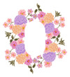 © Artflorara - violet flower frame wreath with purple rose florals, daisy, peony, poppy, wildflowers, and leaf branch vector illustration elements