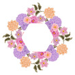 © Artflorara - violet flower frame wreath with purple rose florals, daisy, peony, poppy, wildflowers, and leaf branch vector illustration elements