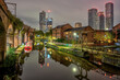 The Castlefield area in Manchester, UK, at night
