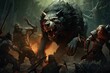 Demon wolf attacking barbarians adventures