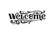 welcome trendy vector lettering with curls, bold serif font on white background