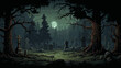 Amazing Pixel art game location A haunted forest with graves