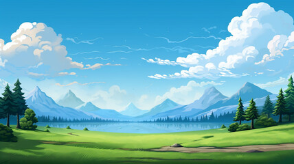 Wall Mural - Amazing Pixel Art UI Design with Outdoor Landscape Background