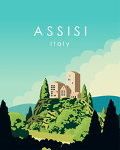 Assisi Italy Travel Poster Postcard
