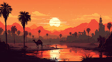 Pixel Art Landscape A Pixel Art Desert Oasis Featuring