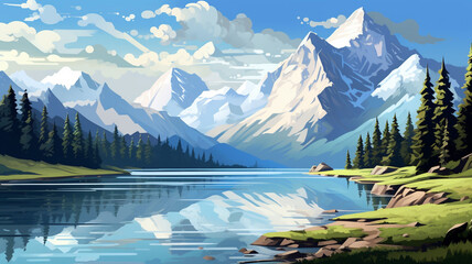 Wall Mural - Fantastic Pixel Art Landscape A Pixel Art Mountain Vista