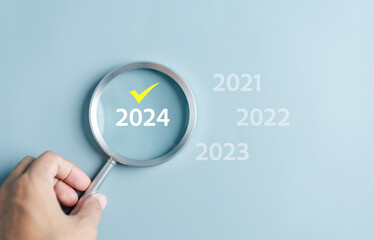 Poster - Starting New year with ambition 2024 and countdown merry christmas and happy new year, Planning and challenge strategy in new year 2024 Concept.