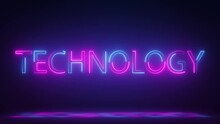 Glowing 3d Render Neon Technology Text Sign Animation On Dark Background