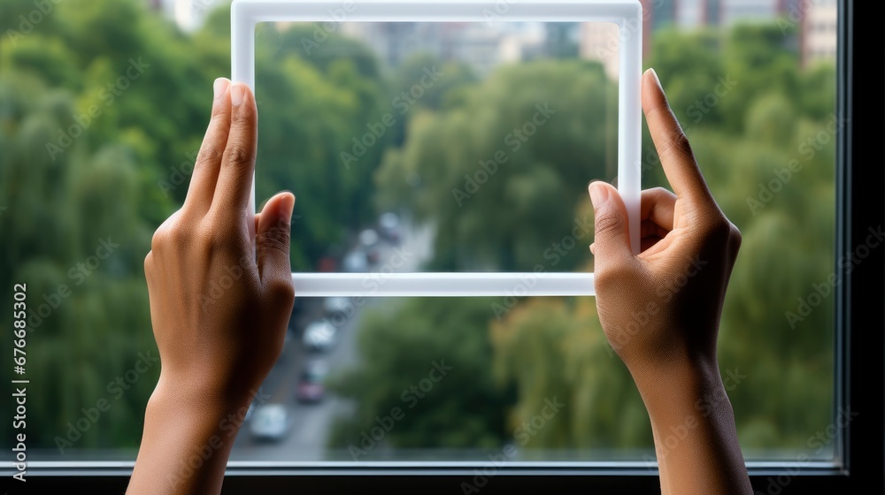 Ilustración de Stock One Sided Open Window Hand Opens, Desktop ...