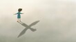 Freedom, hope and dream concept art. A girl with flying shadow. surreal artwork. conceptual painting.