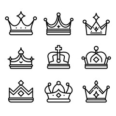 Wall Mural - Set of crown icons in modern thin line style. Collection Coat of arms and royal symbols. Vector illustration