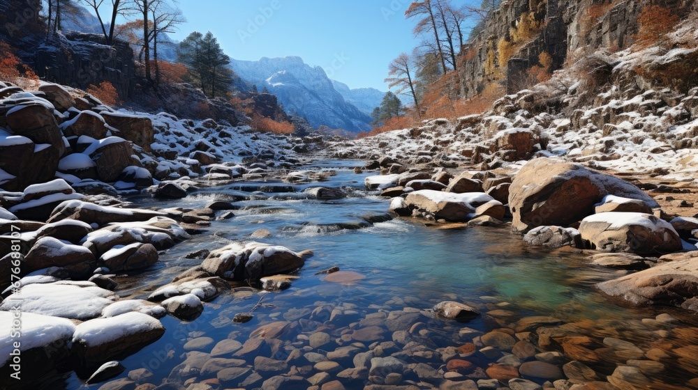 Winter Landscape Background Mountain River Near, Desktop Wallpaper