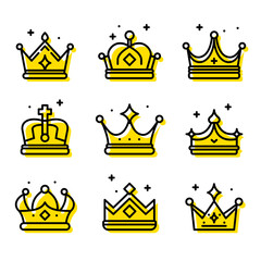 Wall Mural - Set of crown icons in modern thin line style. Collection Coat of arms and royal symbols. Vector illustration