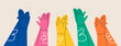 © Stranger Man - Hands of various people applauding. Cheering, ovation, applauding concept. Colorful vector illustration