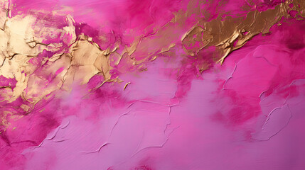 Wall Mural - Uniform in Hot Pink with a Stroke of Gold Paint