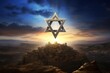 The Star of David over a city in Israel at sunset Generative Ai