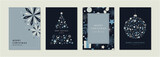Fototapeta  - クリスマスカードセット　フレーム　背景　ツリー　雪の結晶　オーナメント　おしゃれ