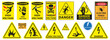 High voltage danger signs. Prevention of injury from high voltage. Vector graphics.