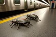 Clop bugs in subway station. Insect legs focus creature natural. Generate Ai