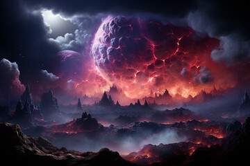 Poster - A conceptual artwork of a planet surrounded by a protective layer of gas clouds, hinting at the mysteries of outer space.  
