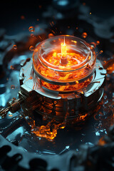 Poster - A macro shot of a gas valve being turned on, capturing the release of gas and the anticipation of ignition.  