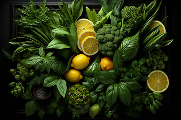 Leinwandbilder - A collage of various culinary herbs, including oregano, sage, and parsley, arranged artistically for a vibrant display. 
