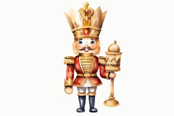 Wall Mural - Watercolor Christmas Nutcracker on White Background