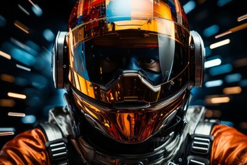 Aufkleber - An abstract pixelated astronaut suit in vibrant red and orange hues, reminiscent of the intense heat and danger of space exploration.