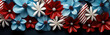 Concept of celebrating America's Independence Day on July 4th. Top view flat image of a banner made of paper flowers in the colors of the national flag