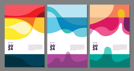 Aufkleber - New Year 2024 Colorful Abstract Geometric and Fluid for Poster and Banner Greeting Card