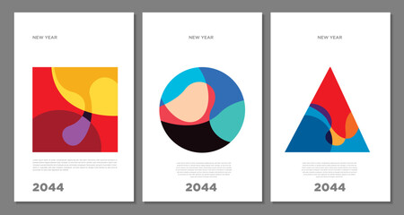Aufkleber - New Year 2024 Colorful Abstract Geometric and Fluid for Poster and Banner Greeting Card