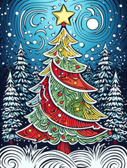 Wall Mural - christmas card illustration with glowing christmas tree