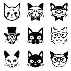Naklejka na meble Cats3 Flat Icon Set Isolated On White Background