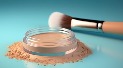 Wall Mural -  makeup brush for powder on beige background.