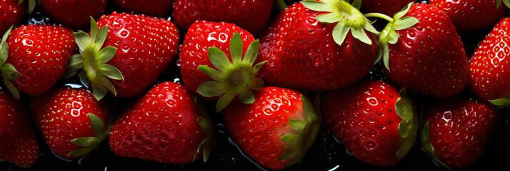 Wall Mural - Fresh strawberries banner. Strawberry background. Close-up food photography