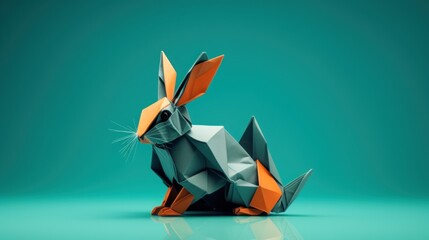 Wall Mural - A rabbit made out of origami paper, AI. Paper crafted origami