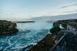Niagara falls - Horseshoe Falls blue water, mist and seagull