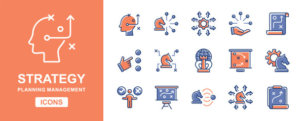 Fototapete - set of strategy action planning success icon vector management leadership decision making symbol illustration teamwork mission solution option design for web and app