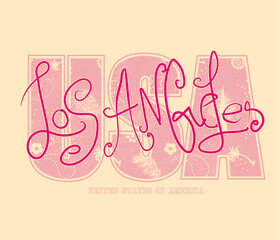 Wall Mural - Los angels USA college text graphic print, girls college prints, pink color text prints , American slogan tee