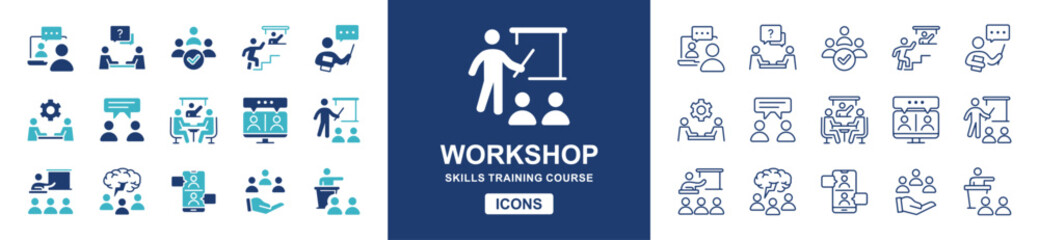 Aufkleber - set of online course training skills seminar icon vector workshop human resource development conference teamwork coaching symbol collection illustration