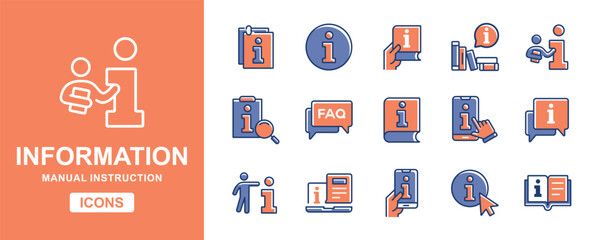 Poster - collection of guidebook manual information icon set. business client manual instruction, reference, info, online guidance, help, user support vector illustration