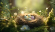 bunte Eier zu Ostern in einem Nest in einem Wald im Frühling