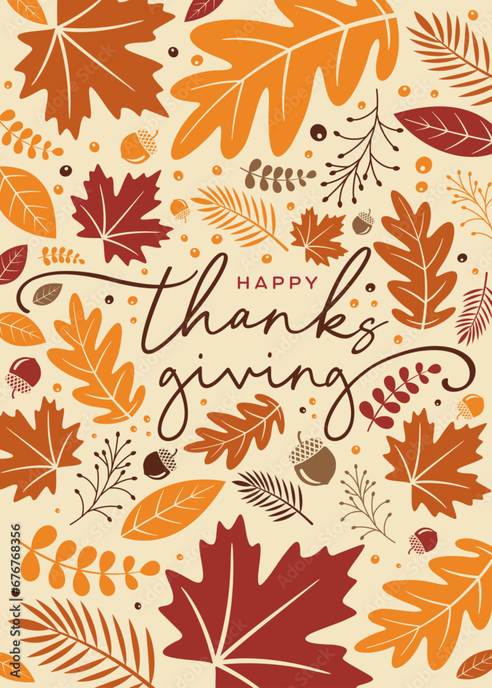 Happy Thanksgiving card, banner with fall leaves background vector ...