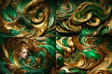 Wall Mural - Liquid copper and turquoise swirling in a mesmerizing liquid vortex.