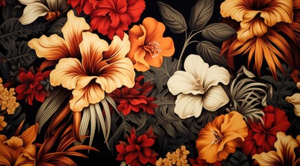 Poster - Vintage bouquet of flowers on a black background. Floral background.