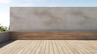 exterior wooden balcony  with large empty concrete wall